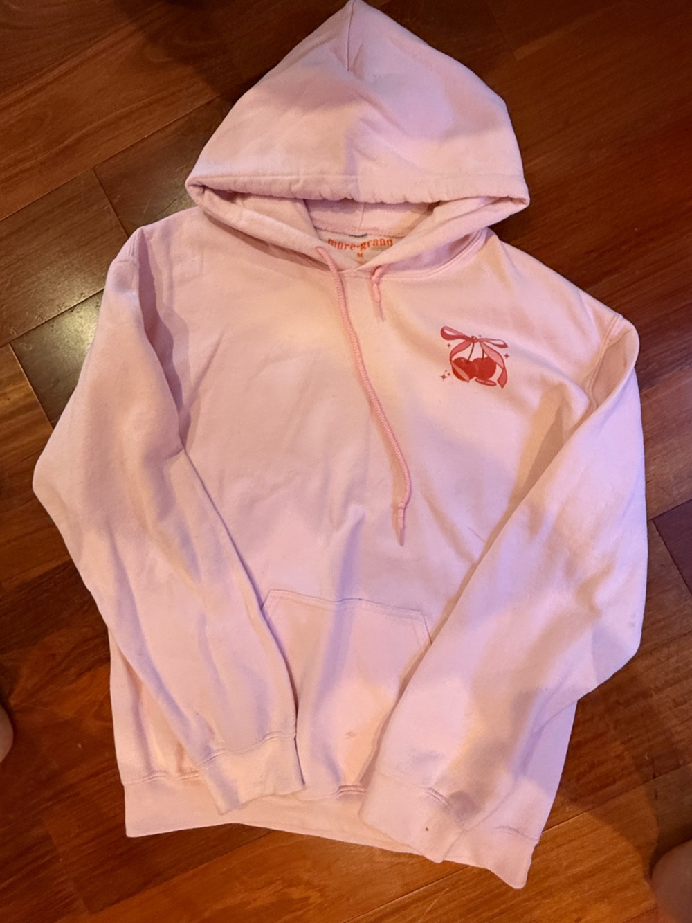Soft Pink Hooded Pajama Top with Cherry Motif